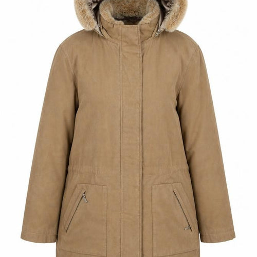 Debenhams Women Beige Faux Suede Faux Fur Hooded Parka Coat Size 12
