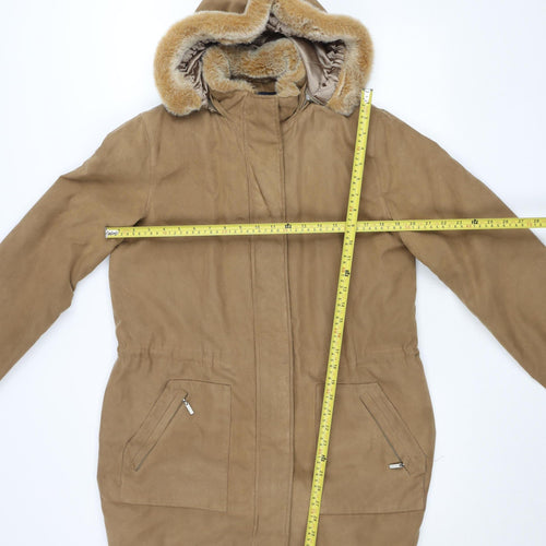 Debenhams Women Beige Faux Suede Faux Fur Hooded Parka Coat Size 12