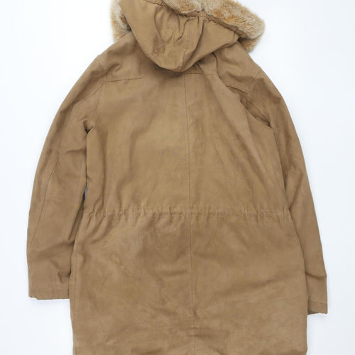 Debenhams Women Beige Faux Suede Faux Fur Hooded Parka Coat Size 12