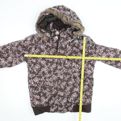 Protest Girls Brown Floral Hooded Waterproof Puffer Jacket Size 16 Years