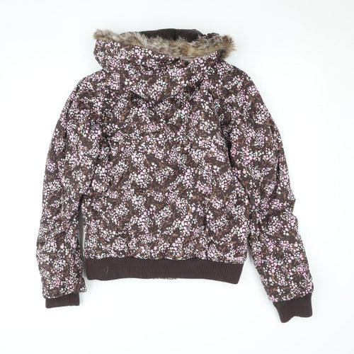 Protest Girls Brown Floral Hooded Waterproof Puffer Jacket Size 16 Years
