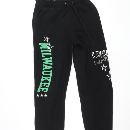 boohooMAN Black Joggers Men's M Milwaukee Print Casual Sweatpants
