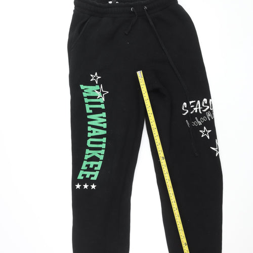 boohooMAN Black Joggers Men's M Milwaukee Print Casual Sweatpants