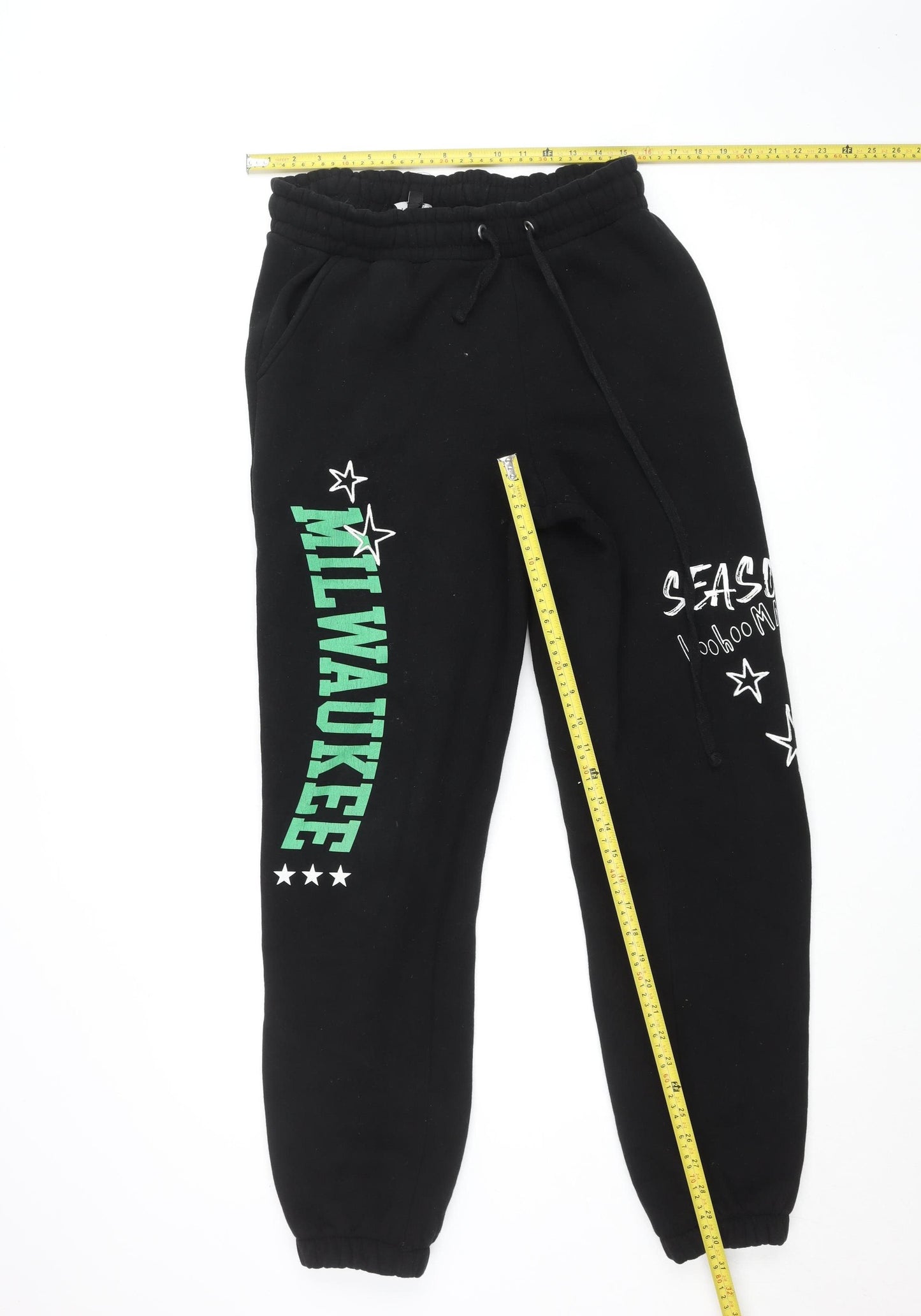 boohooMAN Black Joggers Men's M Milwaukee Print Casual Sweatpants