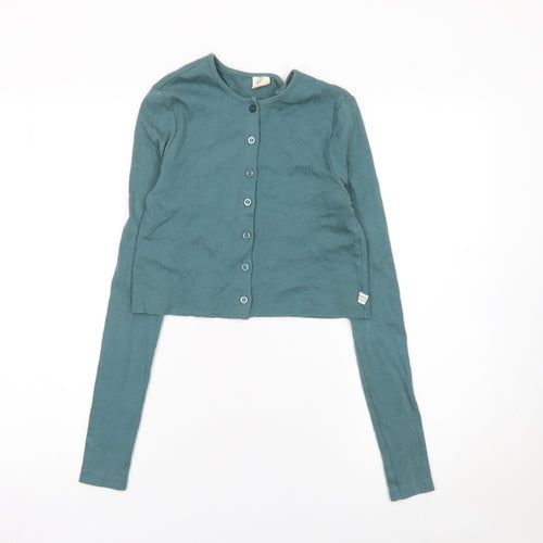 Urban Outfitters Women's Green Cropped Button-Up Cotton Cardigan XS