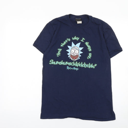 Rick and Morty Men's Blue Cotton Graphic T-Shirt Size M
