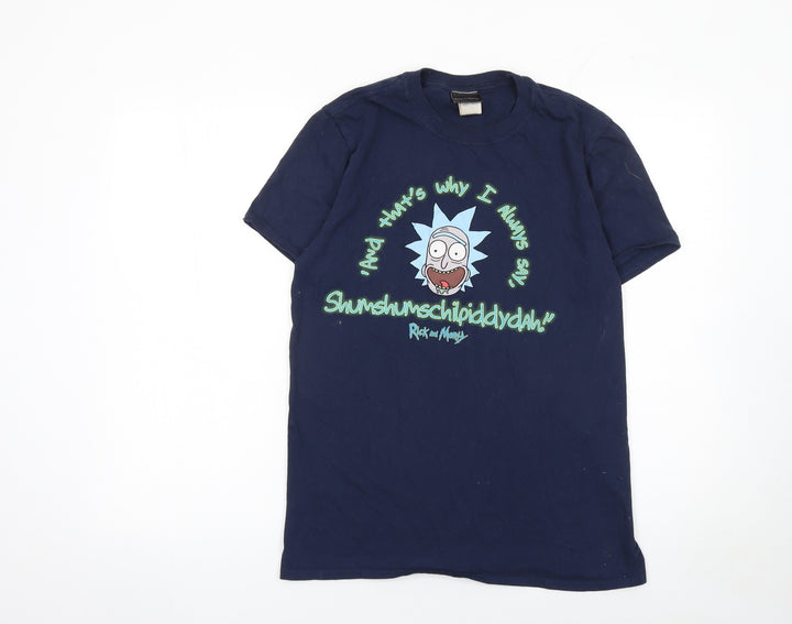 Rick and Morty Men's Blue Cotton Graphic T-Shirt Size M