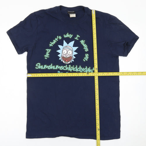 Rick and Morty Men's Blue Cotton Graphic T-Shirt Size M