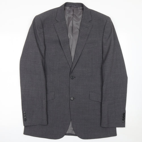 Men's Grey Wool Blend Slim Fit Single Breasted Suit Jacket 38L