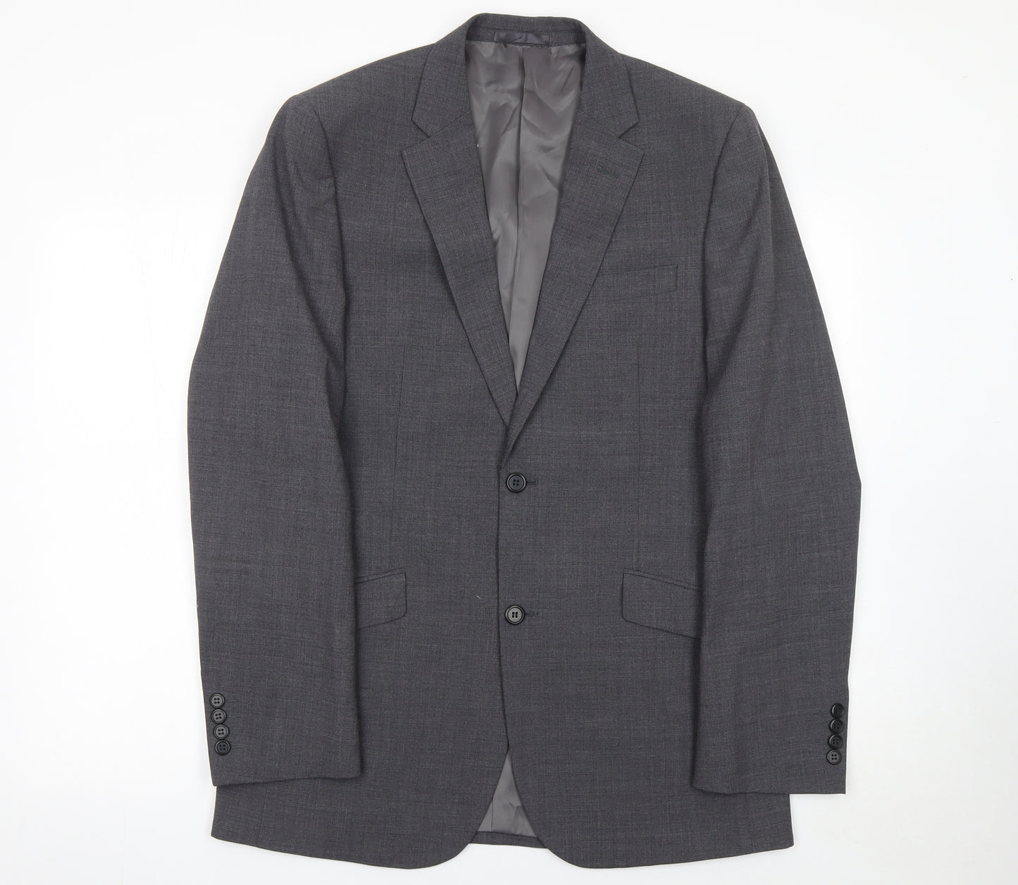Men's Grey Wool Blend Slim Fit Single Breasted Suit Jacket 38L