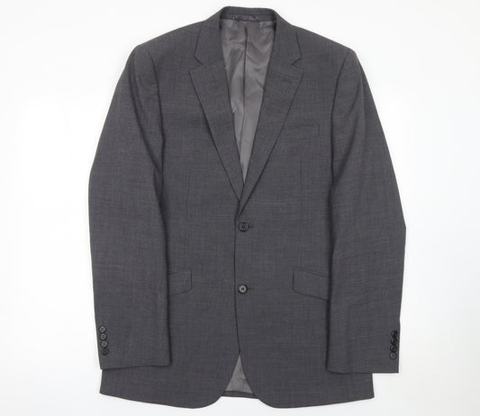 Men's Grey Wool Blend Slim Fit Single Breasted Suit Jacket 38L