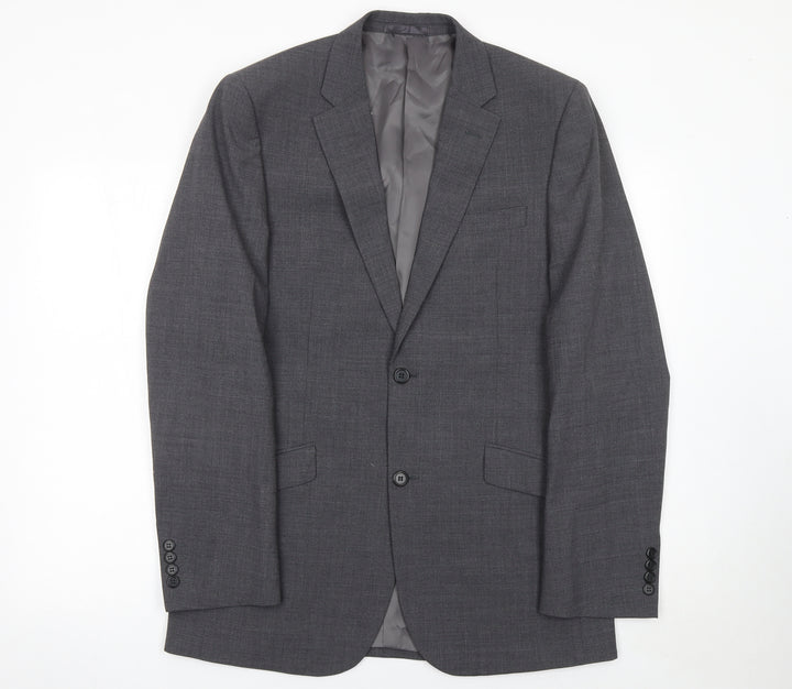 Men's Grey Wool Blend Slim Fit Single Breasted Suit Jacket 38L