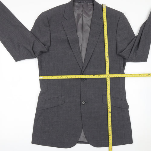 Men's Grey Wool Blend Slim Fit Single Breasted Suit Jacket 38L