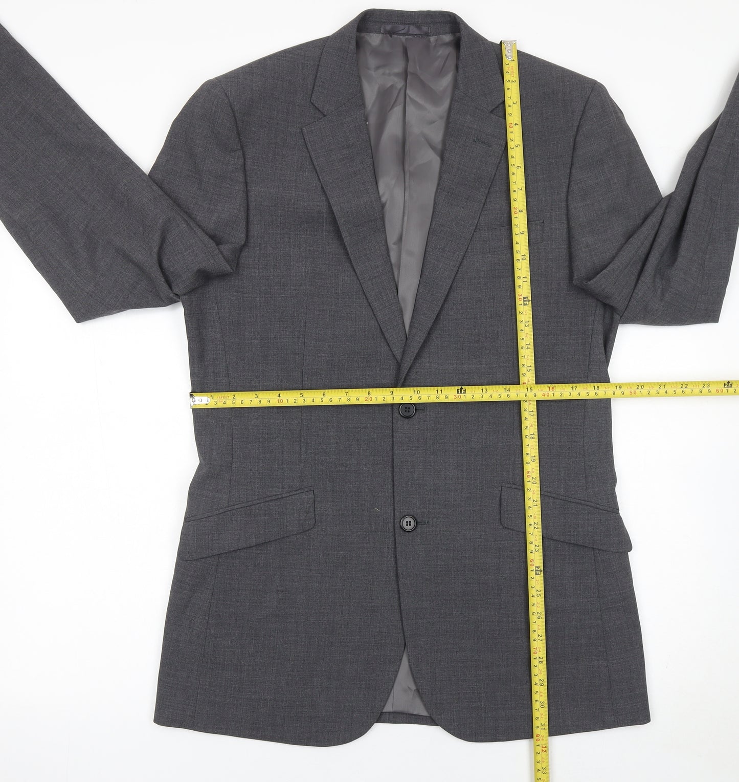 Men's Grey Wool Blend Slim Fit Single Breasted Suit Jacket 38L