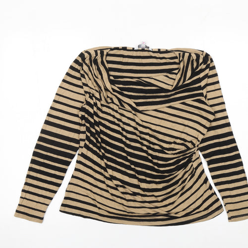 Jasper Conran Women Beige Black Striped Long Sleeve Cowl Neck Top Size 16