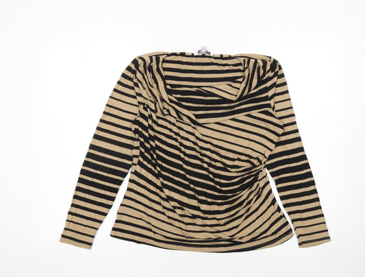 Jasper Conran Women Beige Black Striped Long Sleeve Cowl Neck Top Size 16