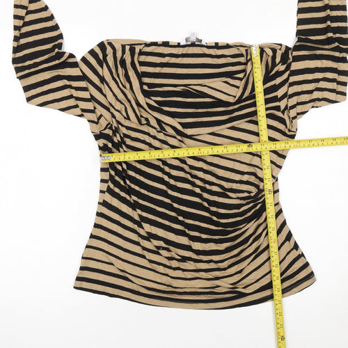 Jasper Conran Women Beige Black Striped Long Sleeve Cowl Neck Top Size 16