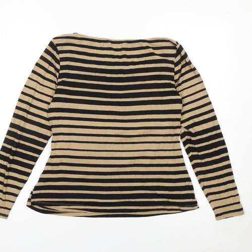 Jasper Conran Women Beige Black Striped Long Sleeve Cowl Neck Top Size 16
