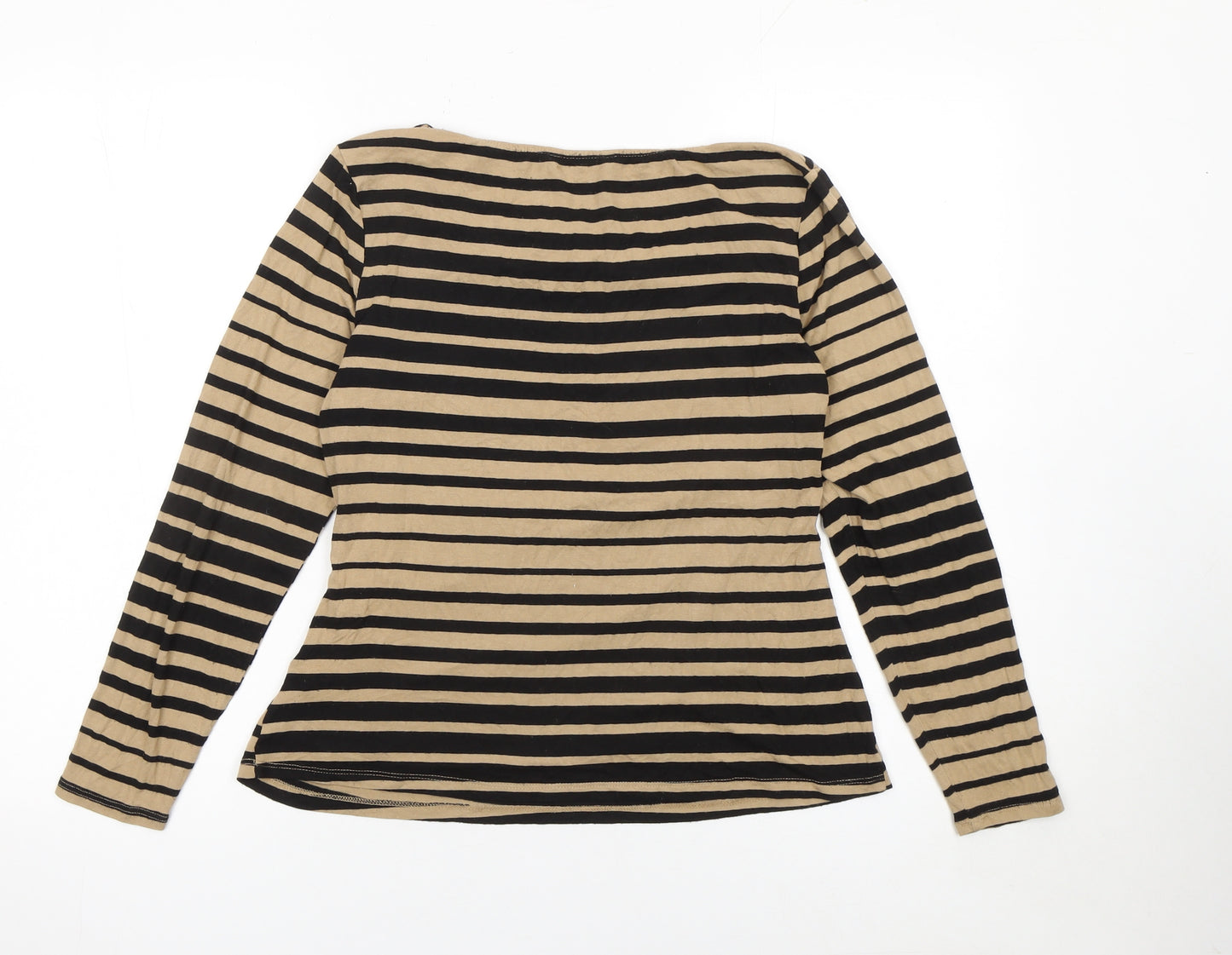 Jasper Conran Women Beige Black Striped Long Sleeve Cowl Neck Top Size 16