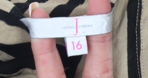 Jasper Conran Women Beige Black Striped Long Sleeve Cowl Neck Top Size 16