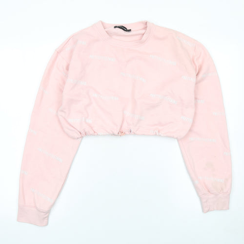 PrettyLittleThing Women Pink Logo Cropped Pullover Sweatshirt Size L