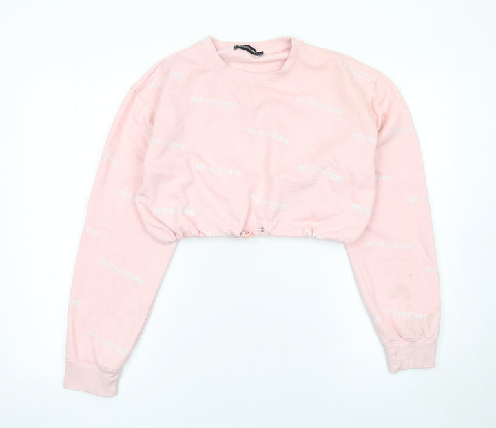 PrettyLittleThing Women Pink Logo Cropped Pullover Sweatshirt Size L