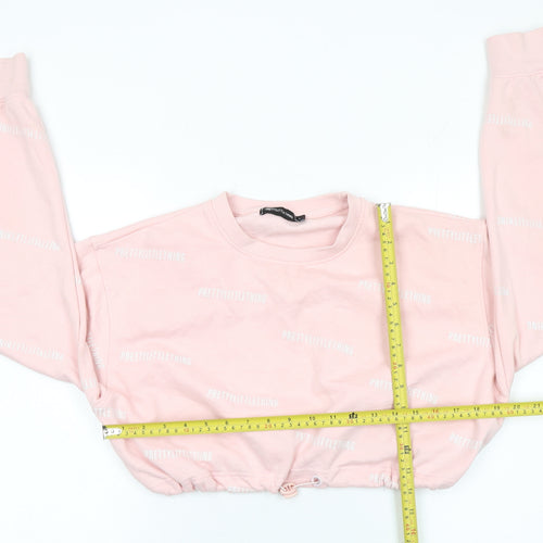 PrettyLittleThing Women Pink Logo Cropped Pullover Sweatshirt Size L