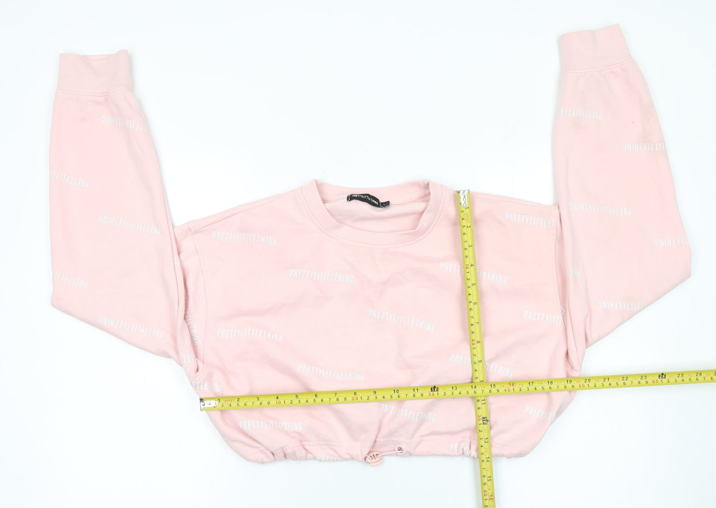 PrettyLittleThing Women Pink Logo Cropped Pullover Sweatshirt Size L