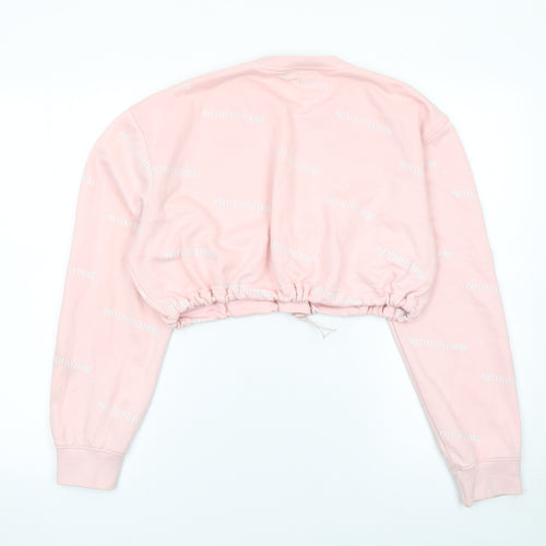 PrettyLittleThing Women Pink Logo Cropped Pullover Sweatshirt Size L