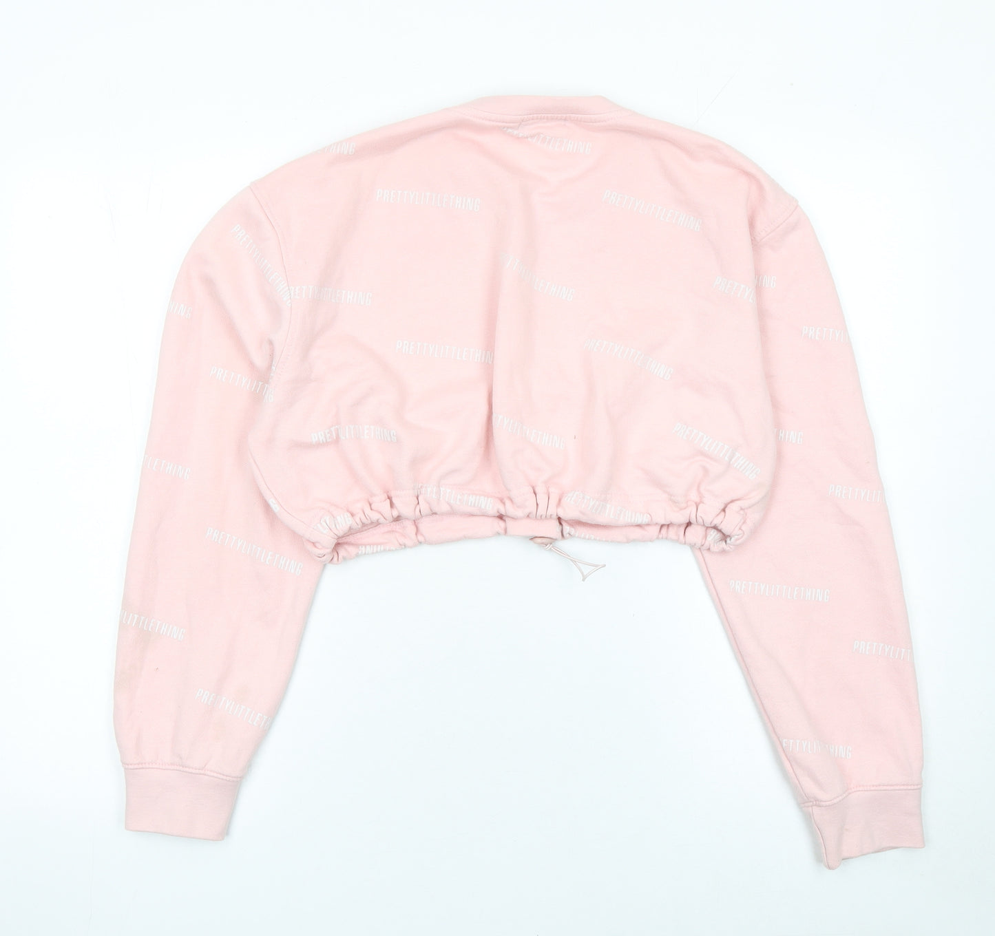 PrettyLittleThing Women Pink Logo Cropped Pullover Sweatshirt Size L