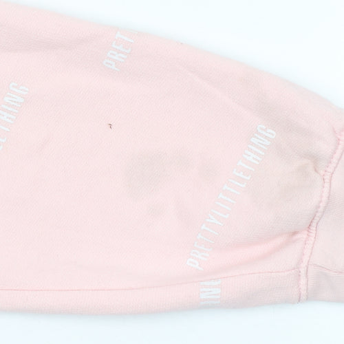 PrettyLittleThing Women Pink Logo Cropped Pullover Sweatshirt Size L