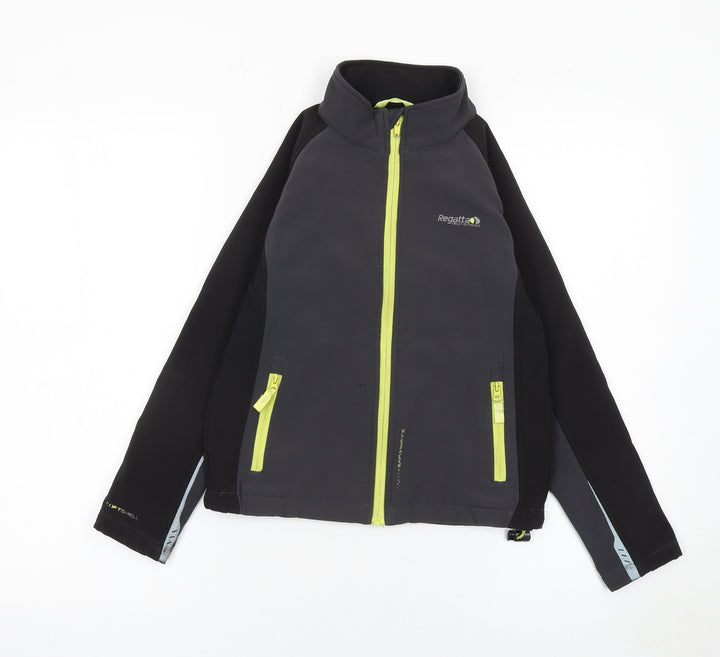 Regatta Boys Black Softshell Jacket 9-10 Years Zip Lightweight Outdoor