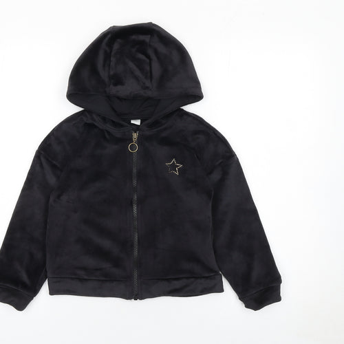 Tu Girls Black Velour Full Zip Hoodie 6 Years with Star Detail