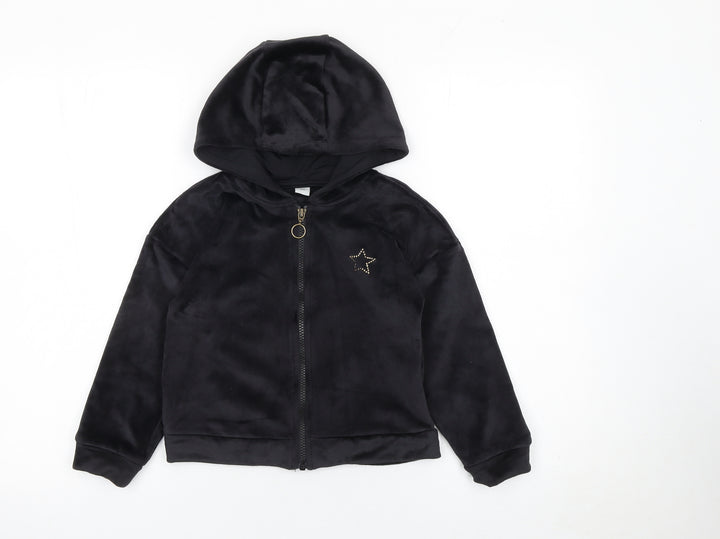 Tu Girls Black Velour Full Zip Hoodie 6 Years with Star Detail