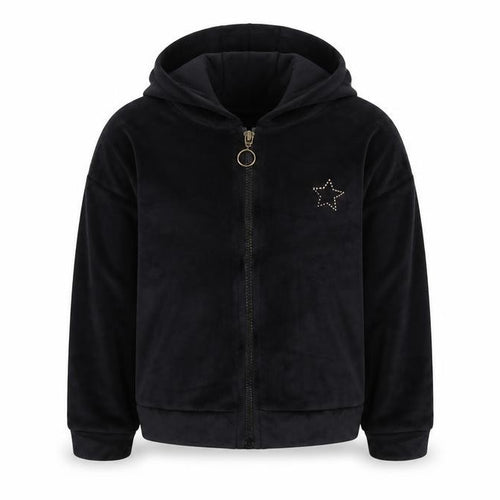 Tu Girls Black Velour Full Zip Hoodie 6 Years with Star Detail