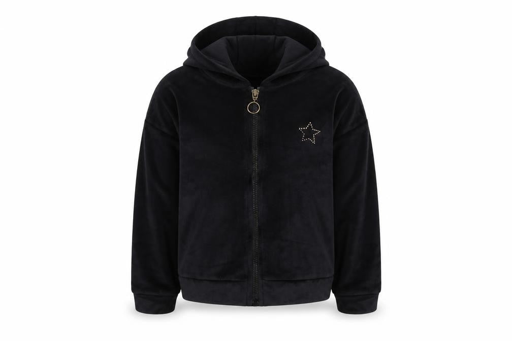 Tu Girls Black Velour Full Zip Hoodie 6 Years with Star Detail