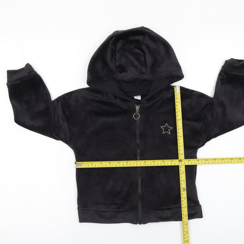 Tu Girls Black Velour Full Zip Hoodie 6 Years with Star Detail