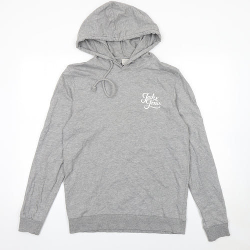 Jack & Jones Mens Grey Regular Fit Pullover Hoodie Size M