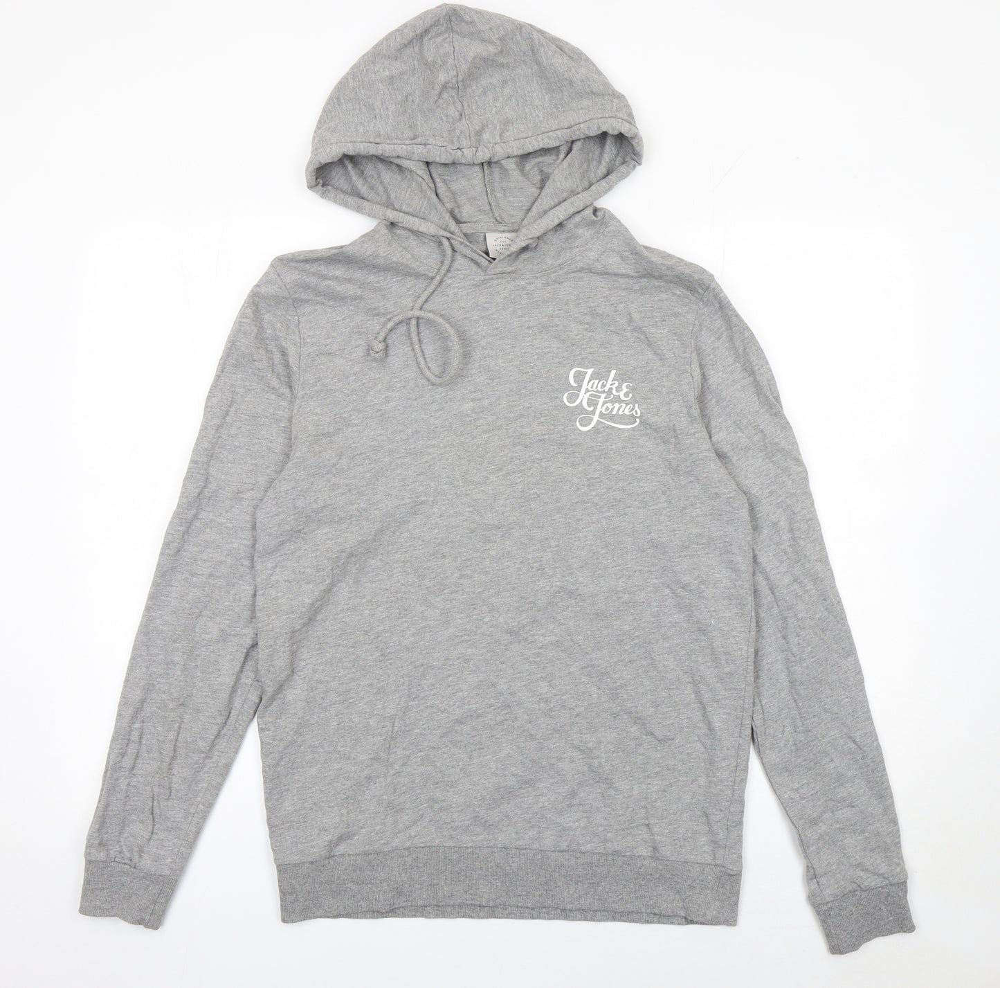 Jack & Jones Mens Grey Regular Fit Pullover Hoodie Size M