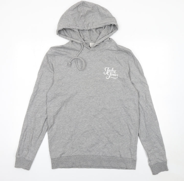 Jack & Jones Mens Grey Regular Fit Pullover Hoodie Size M