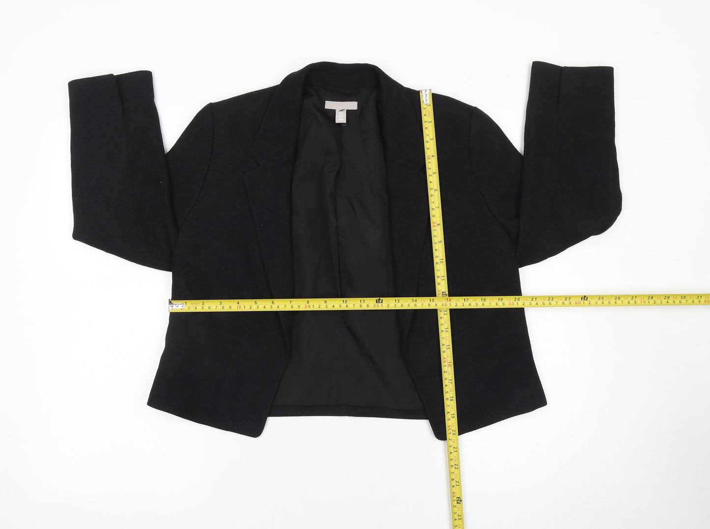 H&M Women's Black Short Blazer Jacket Size S Regular Fit Notch Lapel