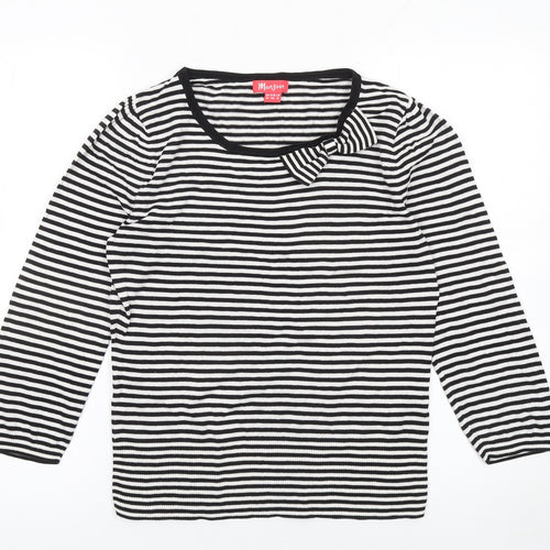 Monsoon Women's Black White Striped Bow Jumper Size 12 Cotton Knit