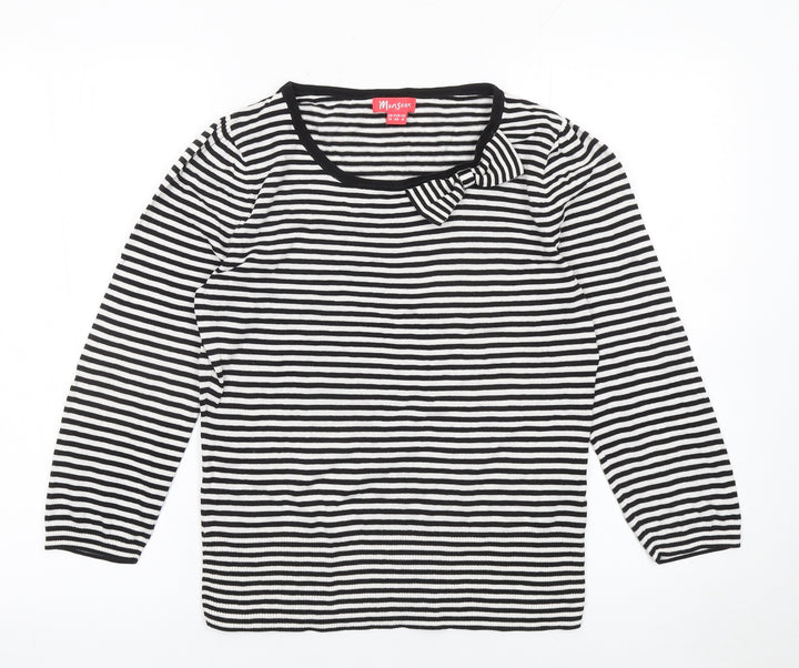 Monsoon Women's Black White Striped Bow Jumper Size 12 Cotton Knit
