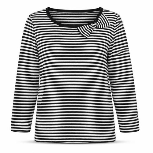 Monsoon Women's Black White Striped Bow Jumper Size 12 Cotton Knit