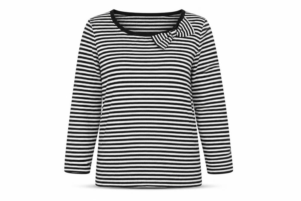 Monsoon Women's Black White Striped Bow Jumper Size 12 Cotton Knit