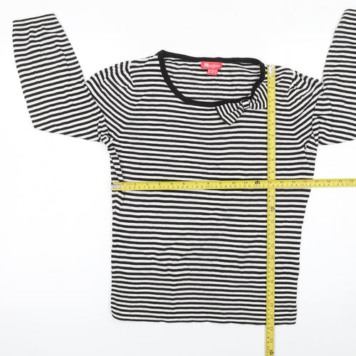 Monsoon Women's Black White Striped Bow Jumper Size 12 Cotton Knit