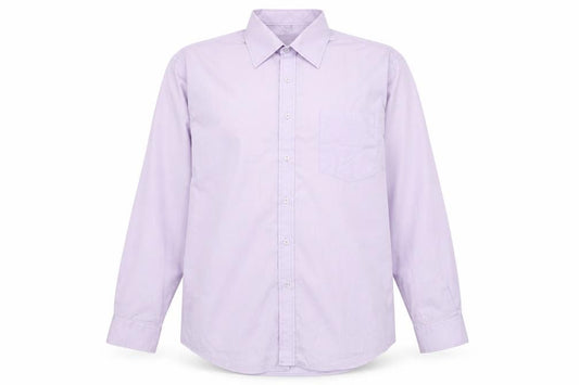Front view of Jason Jones Men’s Purple Long Sleeve Button-Up Shirt, size 17.5 Regular Fit