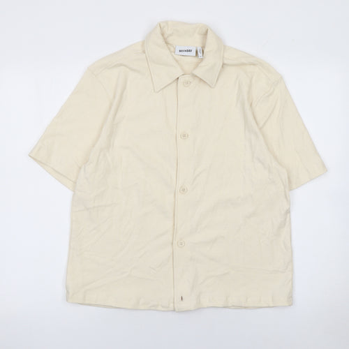 Weekday Women Beige Cotton Short Sleeve Button-Up Shirt XS