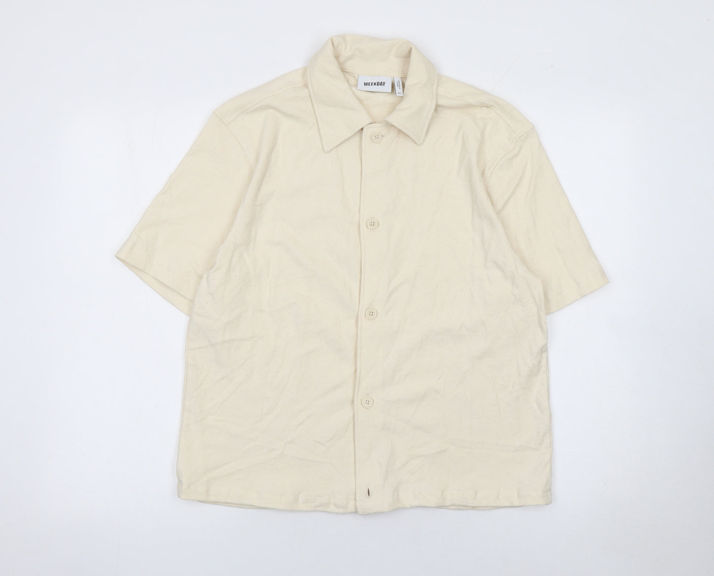 Weekday Women Beige Cotton Short Sleeve Button-Up Shirt XS