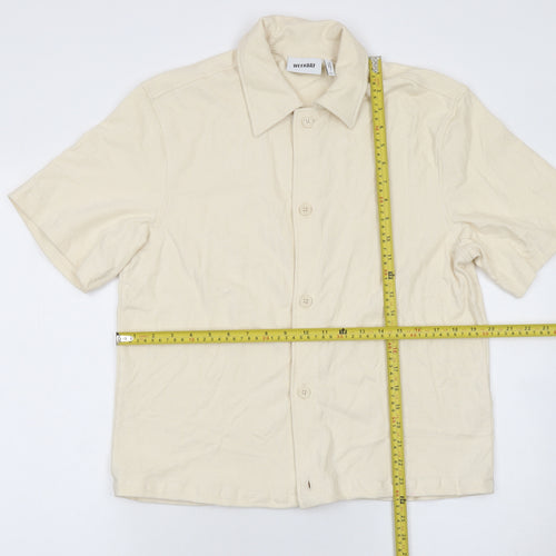 Weekday Women Beige Cotton Short Sleeve Button-Up Shirt XS